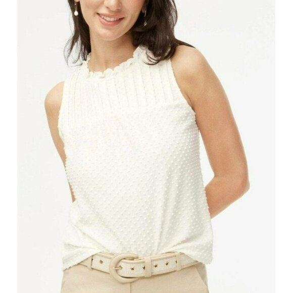 J. Crew Ivory Clip Dot Tank Top Size 2XL Sleeveless Ruffle Feminine Office - Picture 1 of 10